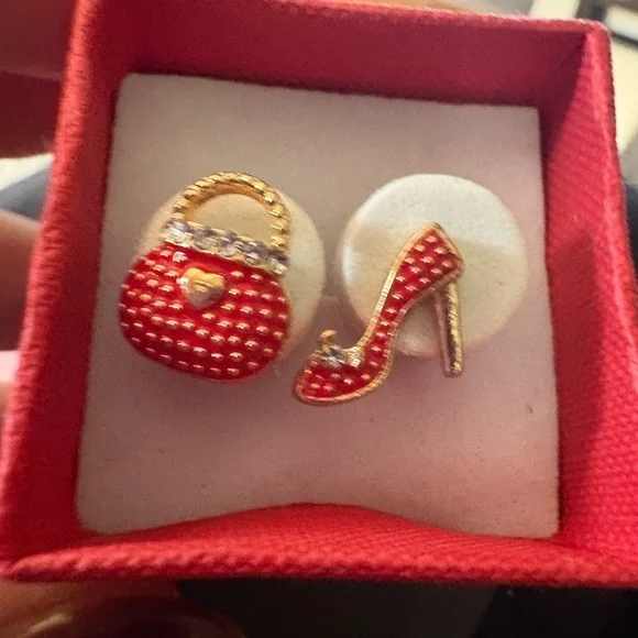 Red Handbag and High Heel Enamel Stud Earrings - Picture 1 of 2